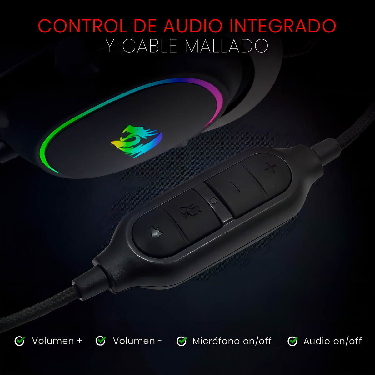 6950376705914 3 Auriculares Gamer | Redragon Zeus X H510-RGB | Negro | Sonido Envolvente 7.1 | Micrófono Extraíble | RGB | USB | PC y Consolas - Imagen 3