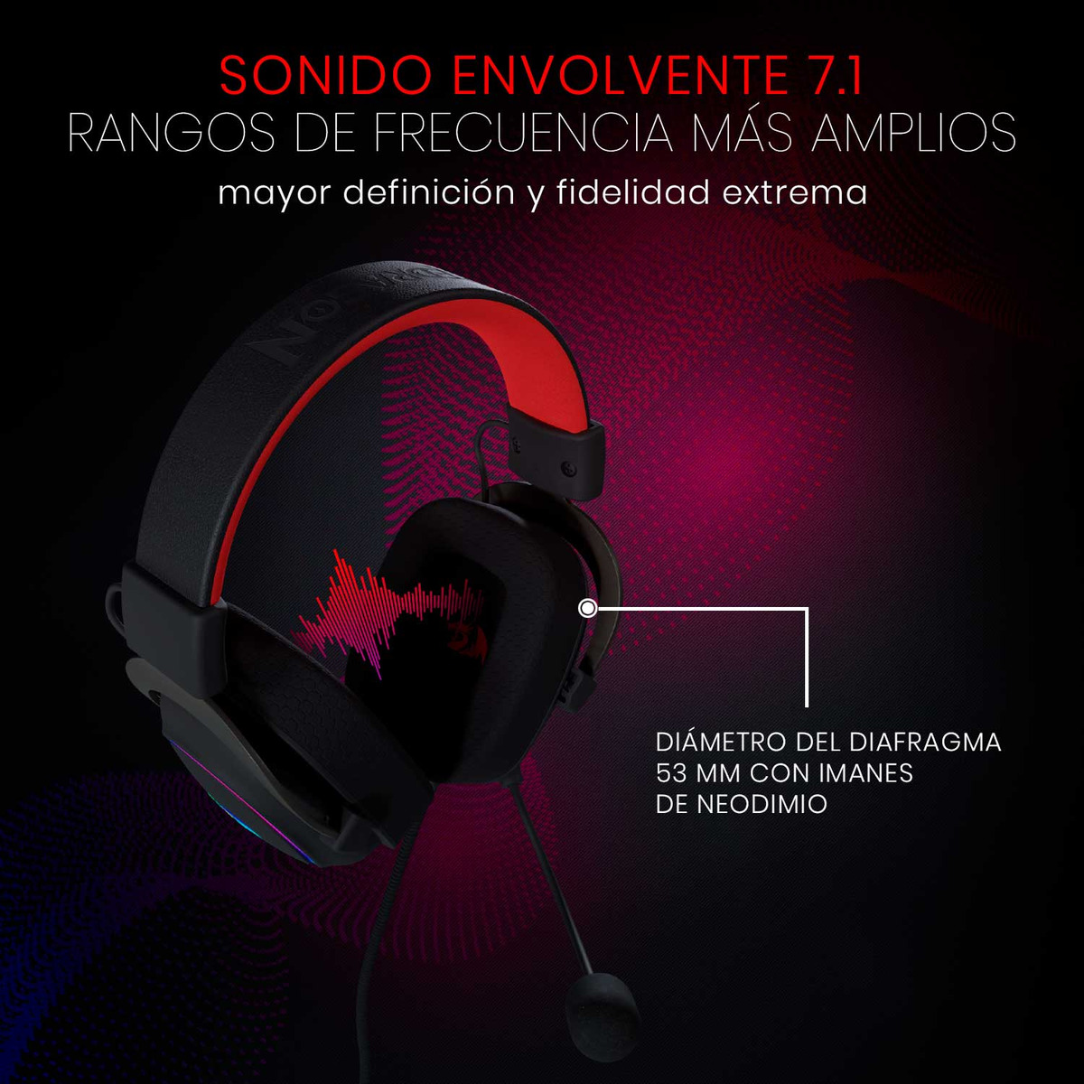 6950376705914 4 Auriculares Gamer | Redragon Zeus X H510-RGB | Negro | Sonido Envolvente 7.1 | Micrófono Extraíble | RGB | USB | PC y Consolas - Imagen 4