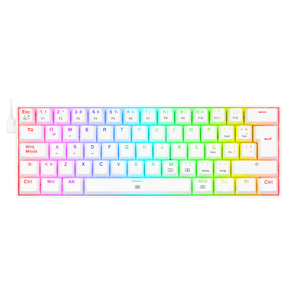 6950376714909 0 Teclado Gamer | Redragon Dragonborn K630W-RGB-SP | Blanco | Mecánico | Compacto 60% | Switch Red | RGB