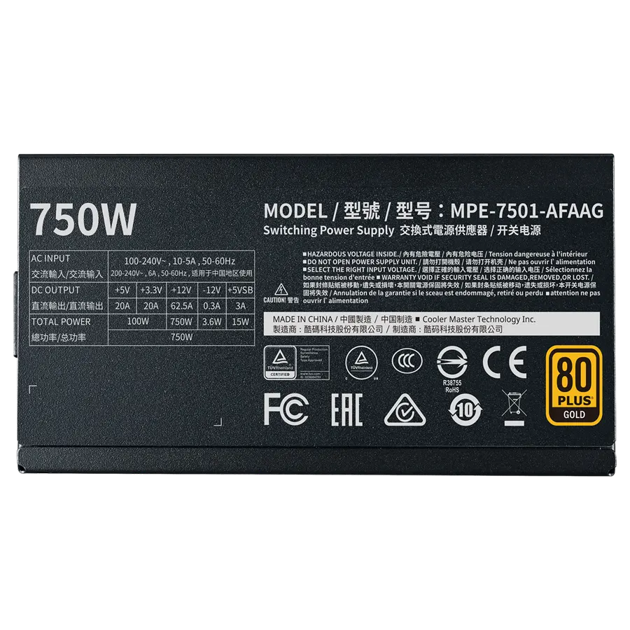 d85d81a69f9d46b784f23b4940fb919f Fuente Gamer | Cooler Master MWE Gold 750W | 80 Plus Gold | MPX-7503-AFAG-2EBAR - Imagen 3