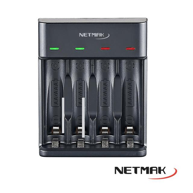 NM-CH4_800 Cargador de Pilas Netmak NM-CH4 | USB | Compatible con 4 Pilas AA y AAA 🔋⚡