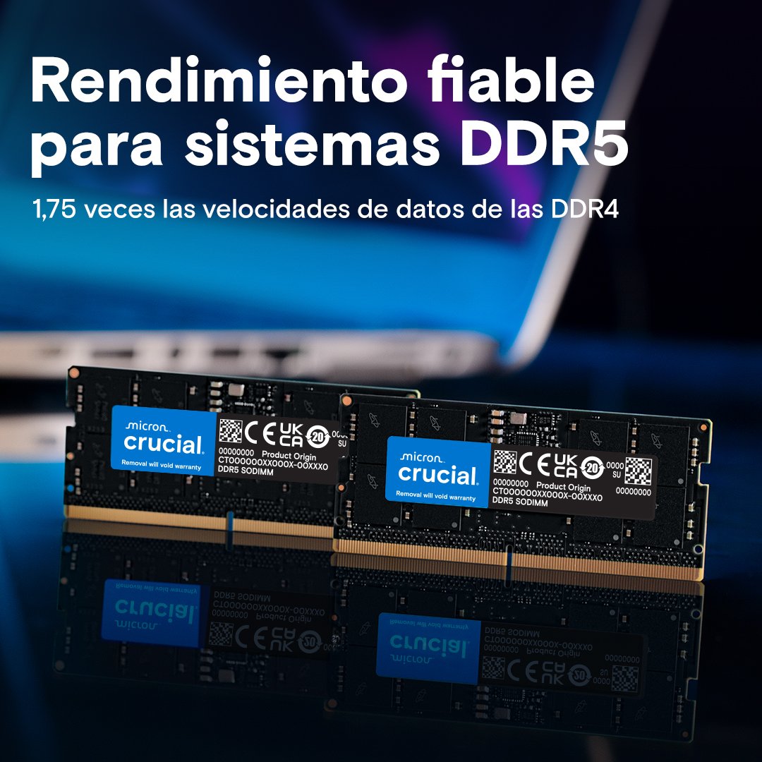 crucial-ddr5-classic-laptop-gallery-image-2-performance_esES_optimizado Memoria RAM Crucial 8GB DDR5 4800MT/s SODIMM | para Notebook | Rendimiento y Velocidad Superior - CT8G48C40S5 - Imagen 2