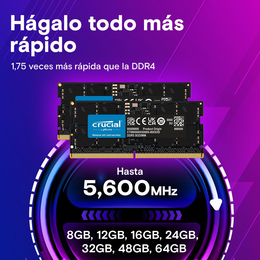 crucial-ddr5-classic-laptop-gallery-image-3-Faster-mhz_esES_optimizado Memoria RAM Crucial 8GB DDR5 4800MT/s SODIMM | para Notebook | Rendimiento y Velocidad Superior - CT8G48C40S5 - Imagen 3