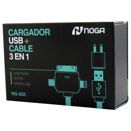 Cargador de Celular Noga NG-633 | Cable 3 en 1 Lightning + 30-Pin + Micro USB | Carga Universal ⚡📱 Cargador de Celular Noga NG-633 | Cable 3 en 1 Lightning + 30-Pin + Micro USB | Carga Universal ⚡📱