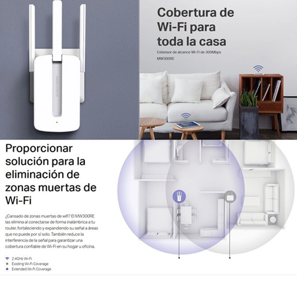 1004_1246057423 Extensor de Rango WiFi Mercusys MW300RE | N300 300Mbps | 3 Antenas | WPS - Imagen 5