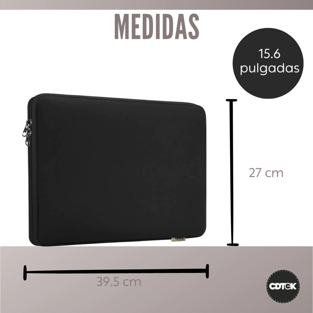 15-61-26950db0036da0ac3a16871871941514-1024-1024 Funda para Notebook CDTEK 15,6” Negra | Neoprene Protectora | Doble Cierre - Imagen 2