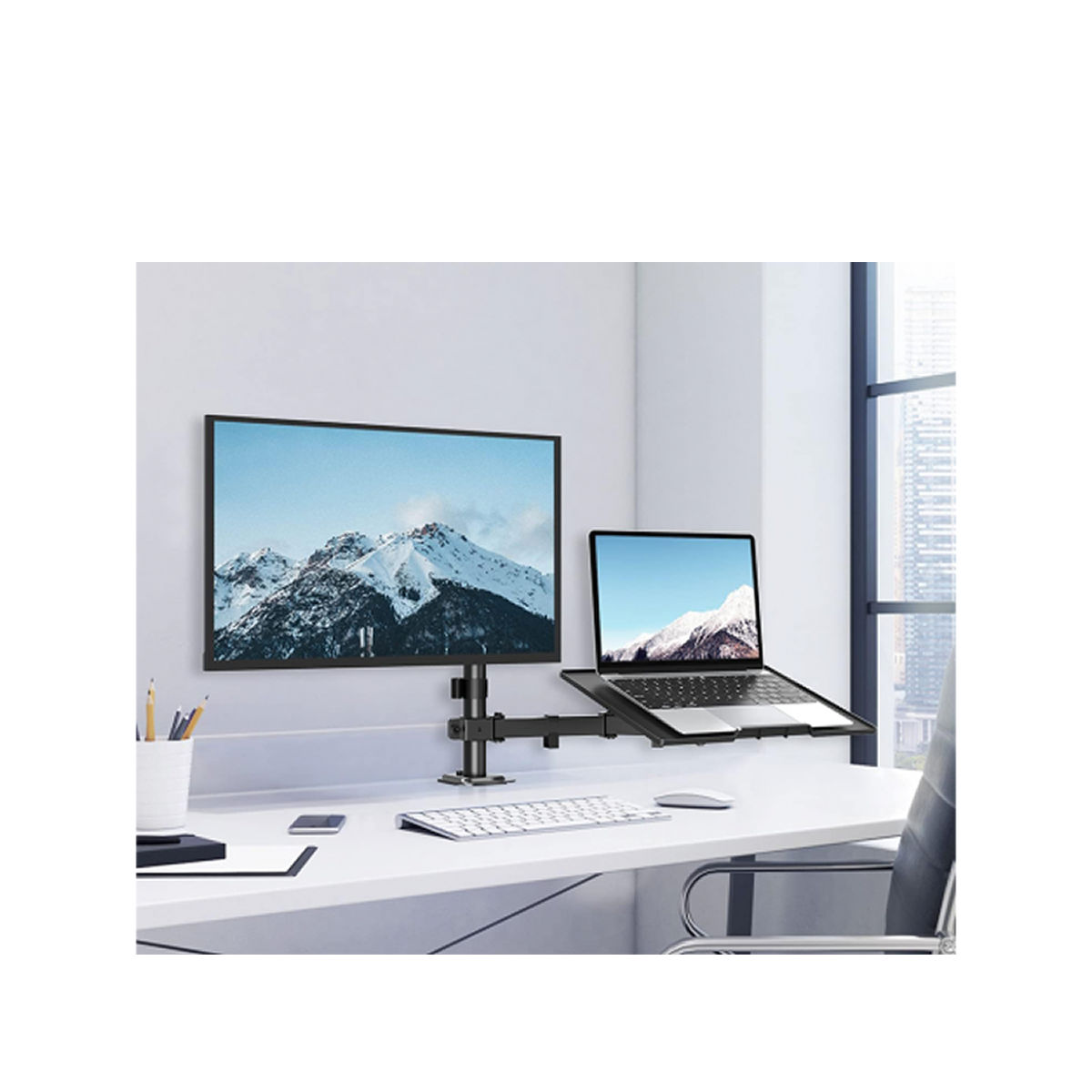 Netmak Soporte escritorio doble monitor noteb NM-ST26 3 Soporte Articulado Netmak NM-ST26 | Monitor 13–32" + Notebook hasta 17" | Doble brazo | 10kg + 6kg - Imagen 3