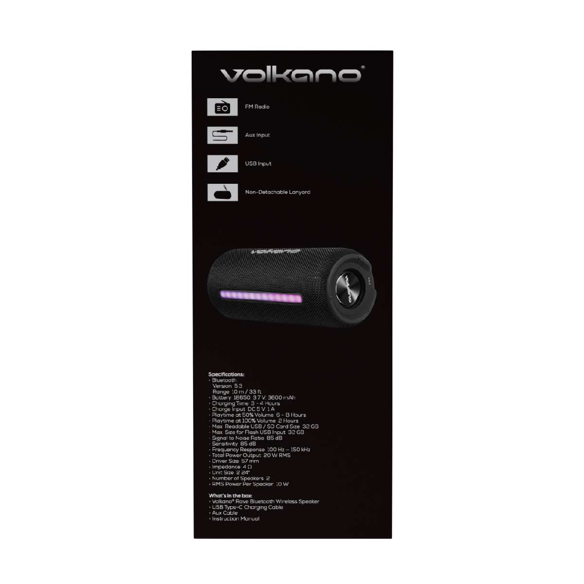 VK-3415-BK-7 Parlante Bluetooth Portátil Volkano Rave Series 10W RMS IPX5 | VK-3415 - Imagen 8