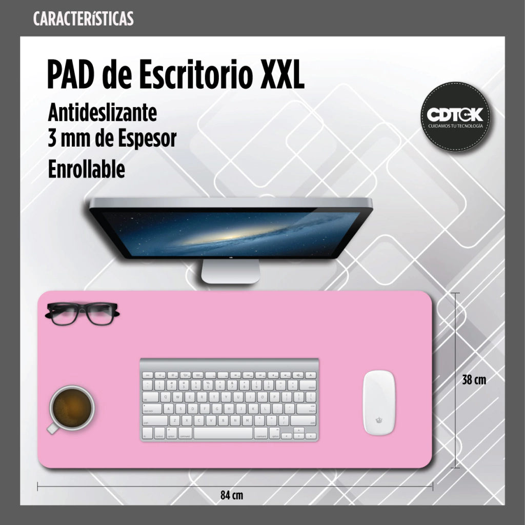 desk-rosa-f0a448c2e0d3a20e8f17081098141099-1024-1024 Mouse Pad CDTEK Desk Pad Liso 84 x 38 cm | ROSA - Imagen 2