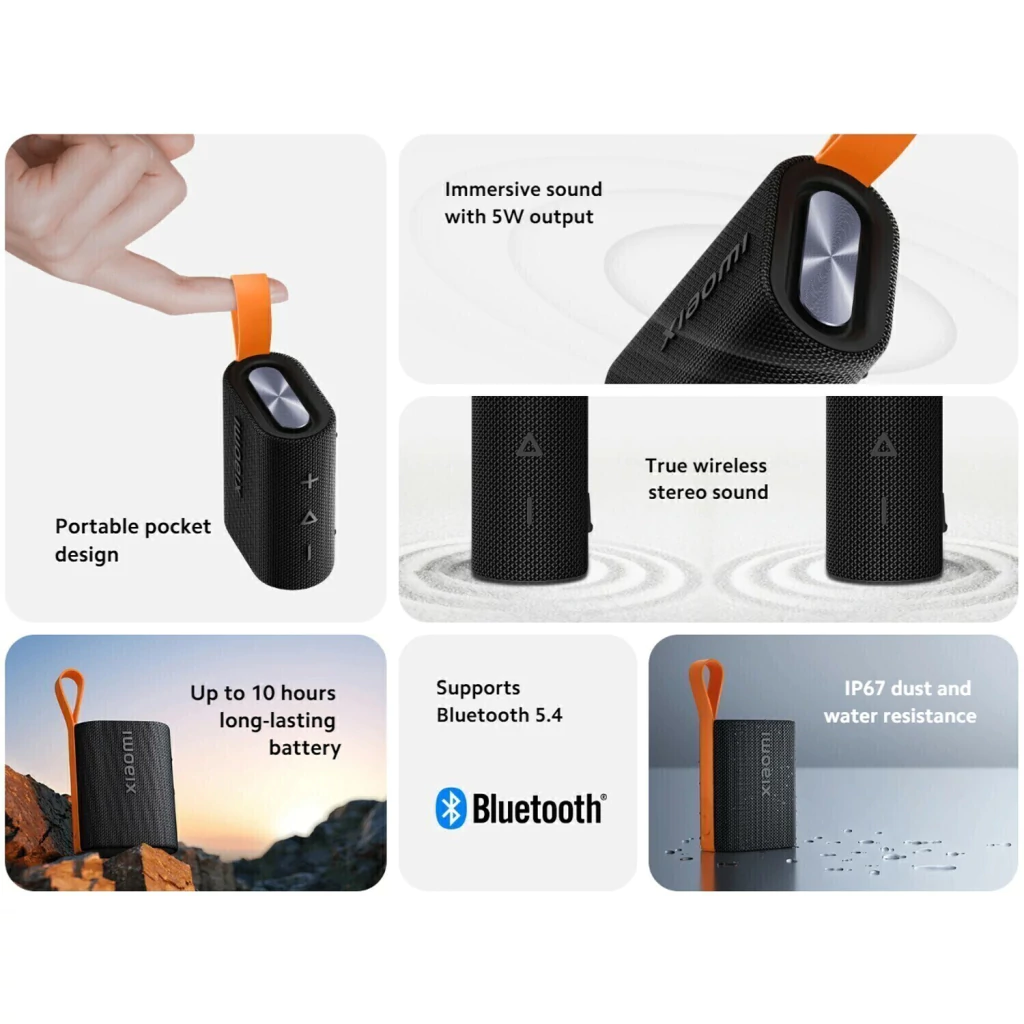 htydr645e7r68t9yoiujl-2245ed0198b433af0f17320684466120-1024-1024 Parlante Bluetooth Xiaomi Sound Pocket 5W Negro | IP67 | Bluetooth 5.4 | TWS | QBH4269GL - Imagen 5