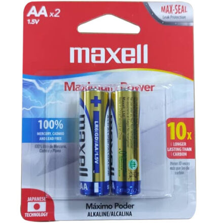 Pilas Maxell Alcalinas AA (LR6) 1.5V | Display/Blister x2 | Leak Resistant Pilas Maxell Alcalinas AA (LR6) 1.5V | Display/Blister x2 | Leak Resistant
