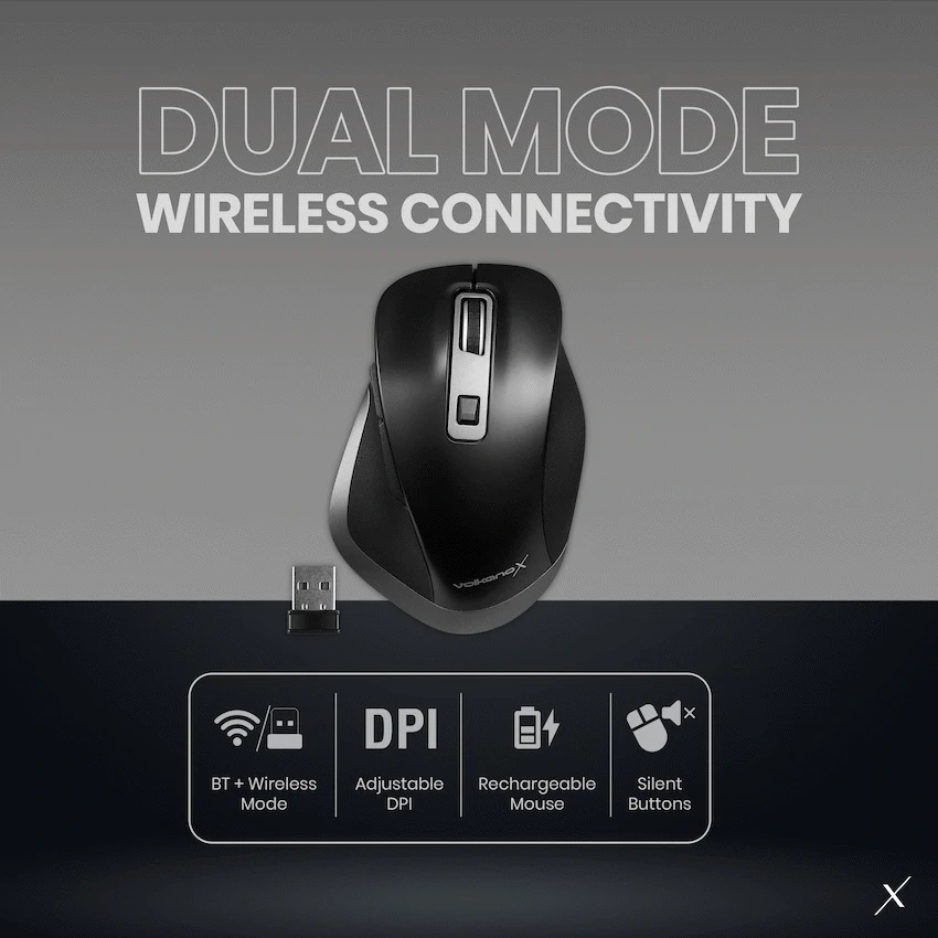 412271 Mouse Inalámbrico VolkanoX Amber Tri-Mode Recargable Negro VKX-20085-BK | Bluetooth + 2.4GHz | USB-C | Silent Click - Imagen 2