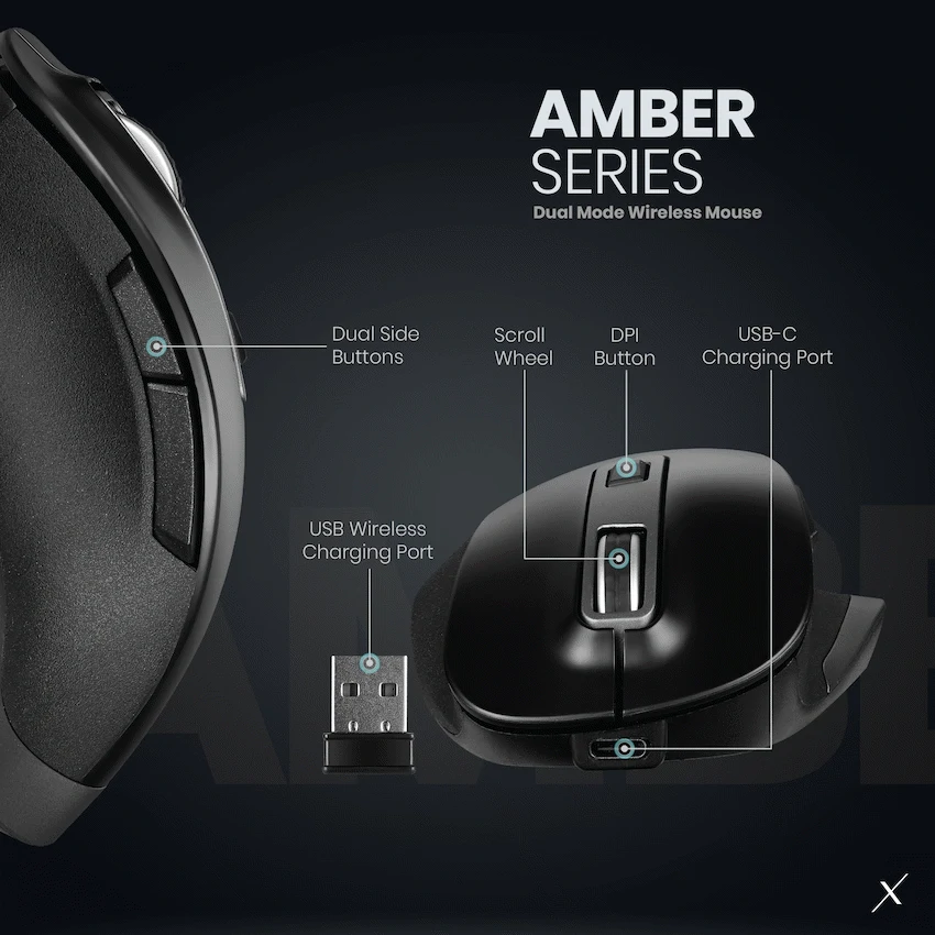 412272 Mouse Inalámbrico VolkanoX Amber Tri-Mode Recargable Negro VKX-20085-BK | Bluetooth + 2.4GHz | USB-C | Silent Click - Imagen 3