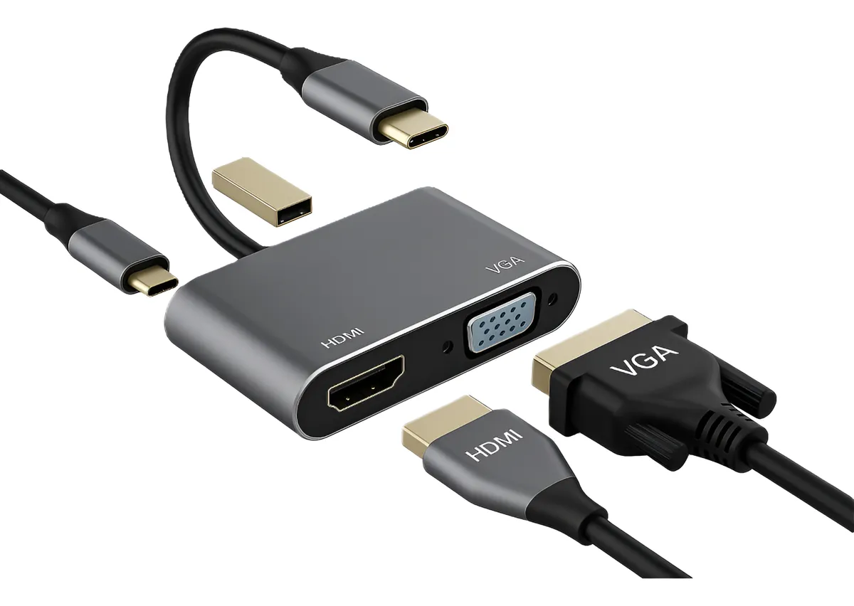 D_NQ_NP_2X_665987-MLA84129254241_042025-F Hub Adaptador Netmak 4 en 1 USB-C a HDMI 4K + VGA 1080p + USB 3.0 + USB-C PD | NM-4EN1 - Imagen 2