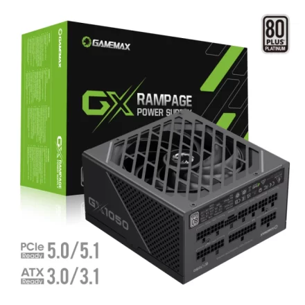 Fuente Gamer GameMax GX Rampage GX-1050 PRO BK 1050W | 80 Plus Platinum | ATX 3.1 PCIe 5.1 | 12V-2×6 Fuente Gamer GameMax GX Rampage GX-1050 PRO BK 1050W | 80 Plus Platinum | ATX 3.1 PCIe 5.1 | 12V-2×6