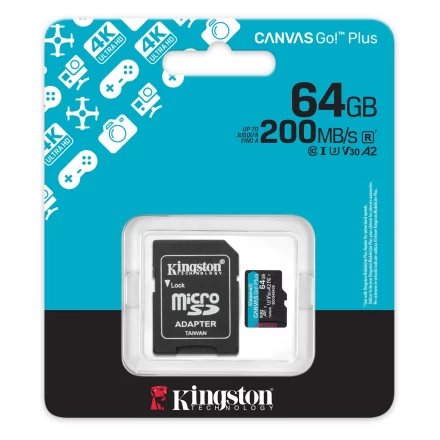 Memoria Micro SD Kingston Canvas Go! Plus 64GB | 200MB/s | 4K | SDCG4/64G Memoria Micro SD Kingston Canvas Go! Plus 64GB | 200MB/s | 4K | SDCG4/64G