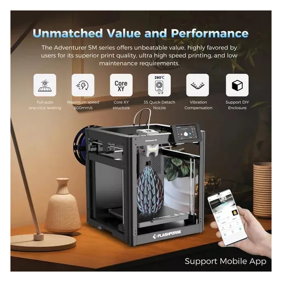 D_NQ_NP_2X_906173-MLA104681422472_012026-F_1080 Combo Impresora 3D Flashforge Adventurer 5M 220×220×220 Alta Velocidad + 12 PLA Negro 1.75mm - Imagen 4