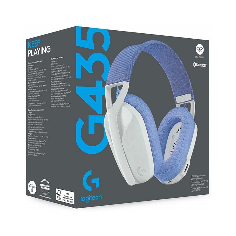 auriculares logitech g435 gamer wireless blanco lila auriculares logitech g435 gamer wireless blanco lila