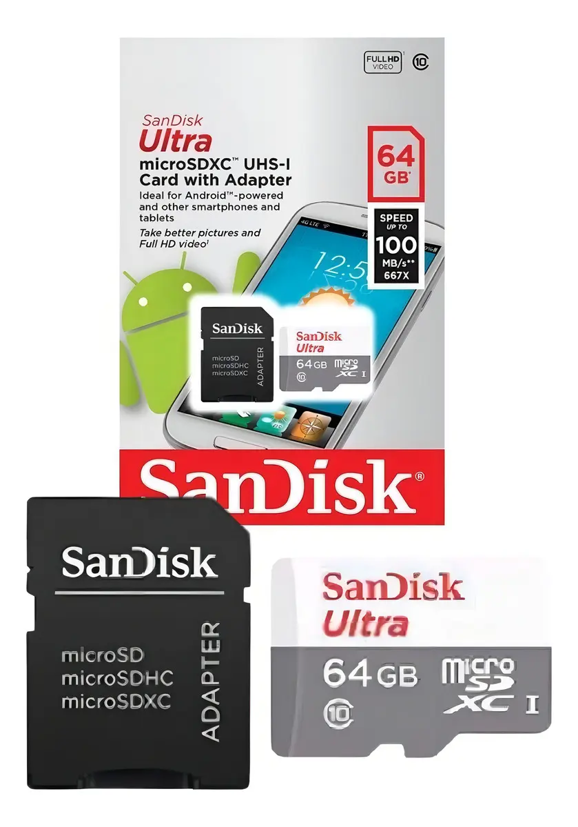 sandisk ultra microsdxc 64gb uhs i u1 v10 100mb/s con adaptador sandisk ultra microsdxc 64gb uhs i u1 v10 100mb/s con adaptador