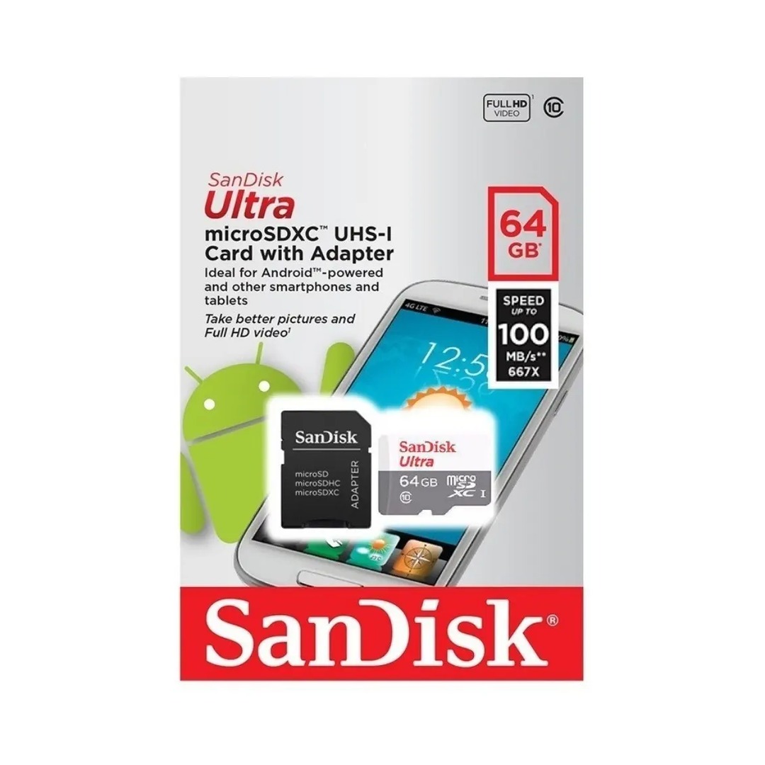 sandisk ultra microsdxc 64gb uhs i u1 v10 100mb/s con adaptador sandisk ultra microsdxc 64gb uhs i u1 v10 100mb/s con adaptador